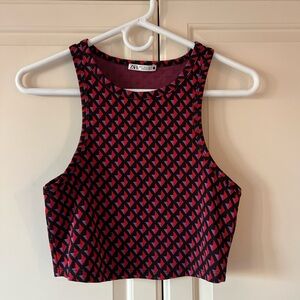 Zara Pink & Black Geometric Crop Top